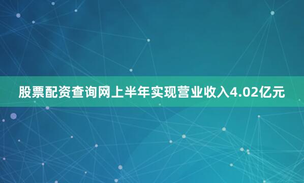 股票配资查询网上半年实现营业收入4.02亿元